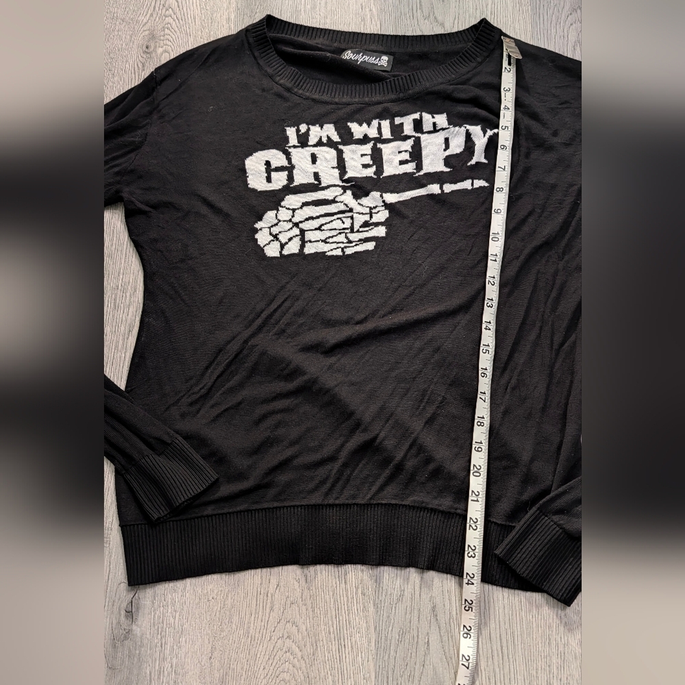Sourpuss I'm With Creepy Skeleton Goth Sweater XXXL Black - Picture 9 of 10